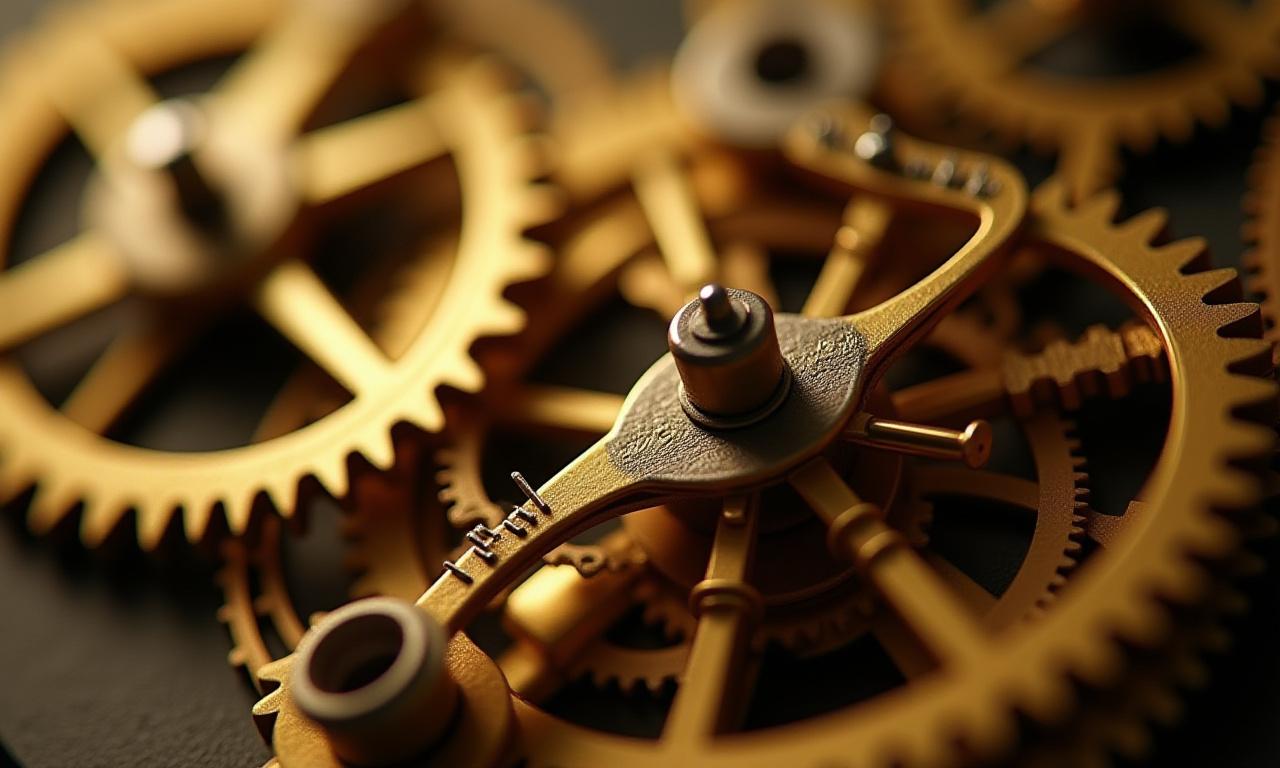 Dettaglio ravvicinato di ingranaggi in ottone